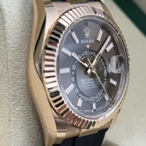 RLX Sky-Dweller 42mm Rose Gold Chocolate Dial Oysterflex - 336235