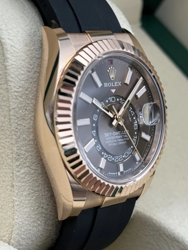 RLX Sky-Dweller 42mm Rose Gold Chocolate Dial Oysterflex - 336235