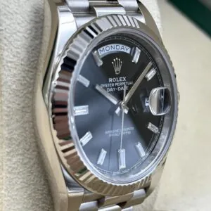 RLX Day-Date "President" 40mm White Gold Black Diamond Baguette Dial - 228239
