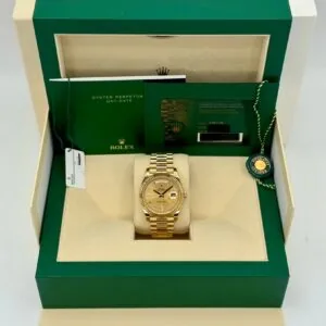 RLX Day-Date "President" 40mm Yellow Gold Champagne Diamond Baguette Dial - 228238