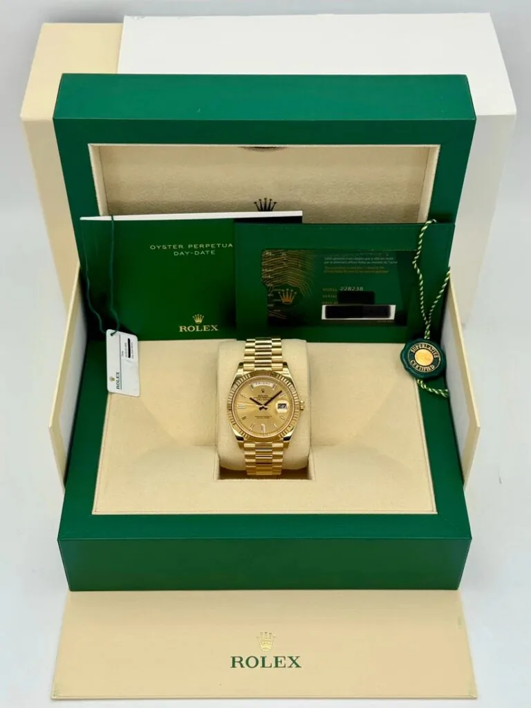 RLX Day-Date "President" 40mm Yellow Gold Champagne Diamond Baguette Dial - 228238