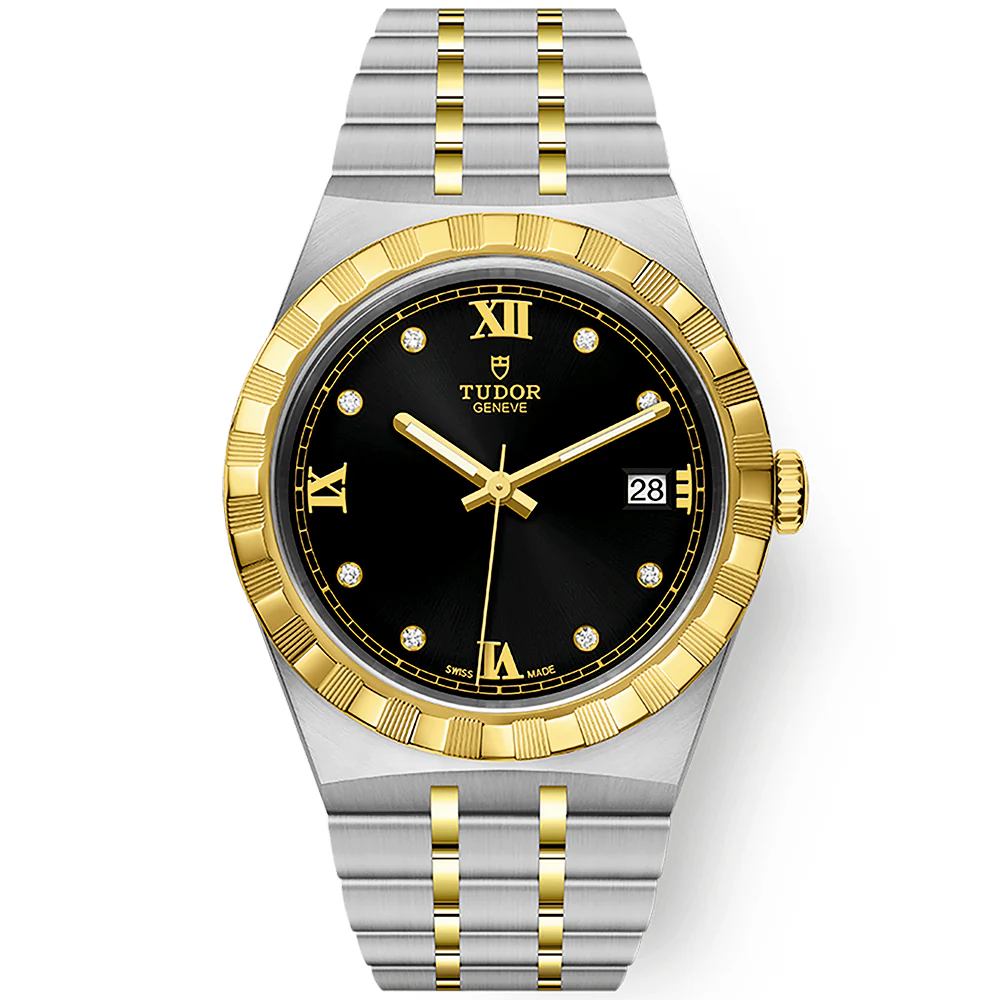 【7A Quality】TUDOR Royal 38mm Two-Tone Black Diamond Dial Automatic Bracelet Watch M28503-0004