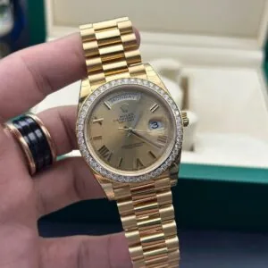 RLX Day-Date 40mm Champagne Dial and Diamond Bezel Yellow Gold President Bracelet 228348RBR-0003