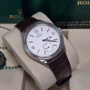 Rolex 1908 White Gold White Dial Brown Alligator Strap - 52509-0006