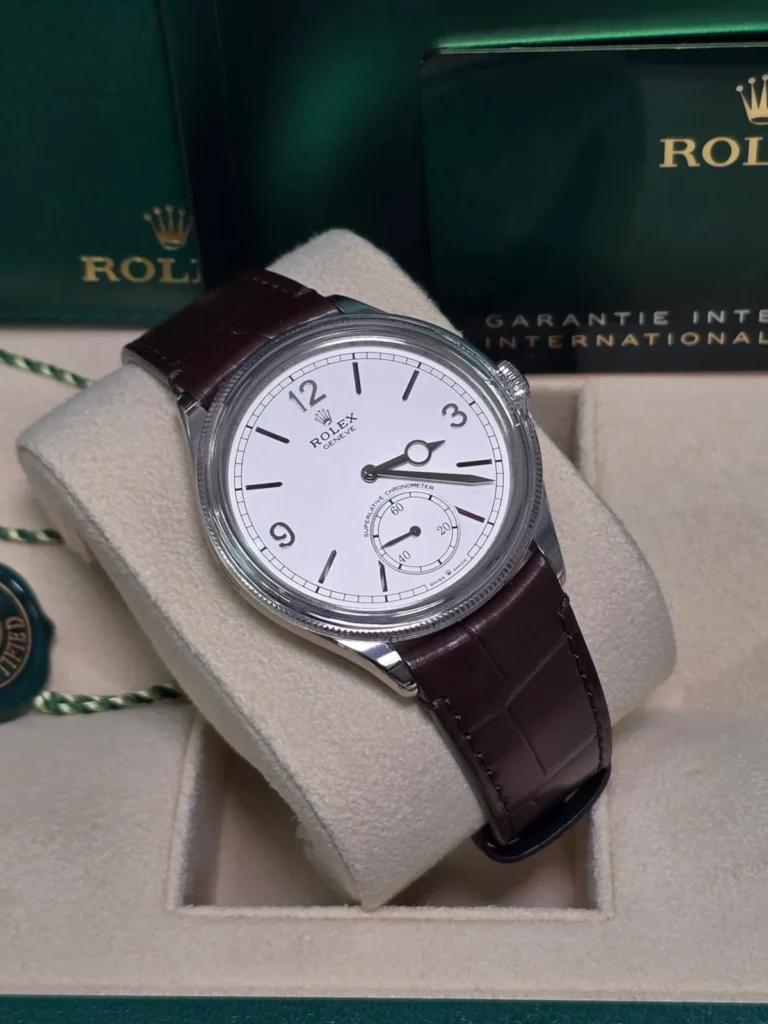 Rolex 1908 White Gold White Dial Brown Alligator Strap - 52509-0006