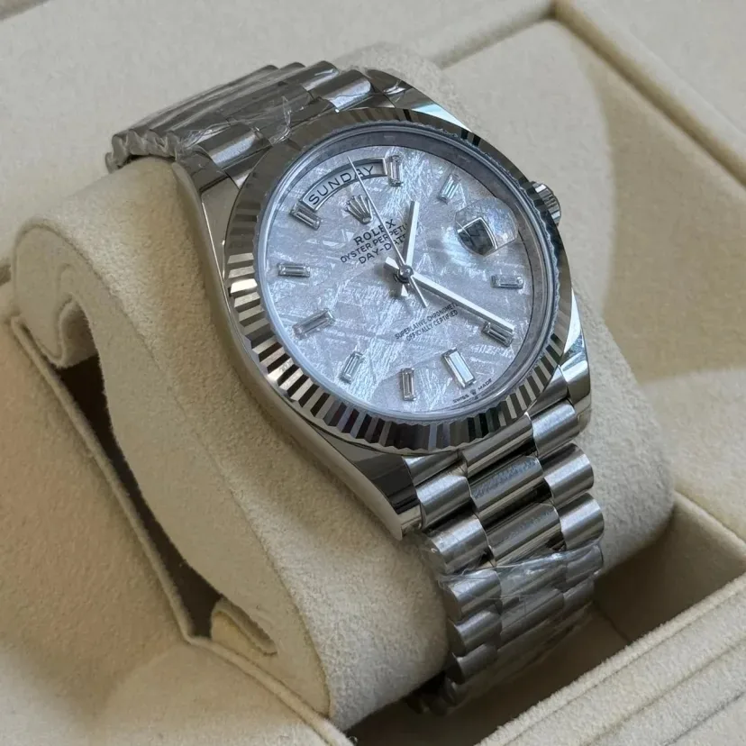 RLX Day-Date "President" 40mm Platinum Meteorite Diamond Baguette Dial - 228236