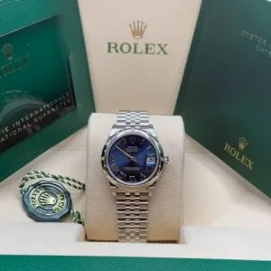 RLX Datejust m278344-0035/0036 Bright Blue Dial 31mm Domed Diamond Oyster Watch