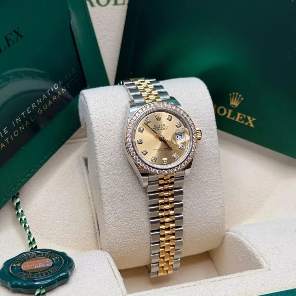 RLX Lady-Datejust 31mm 279383RBR Champagne Diamond Dial Yellow Rolesor Oyster Bracelet
