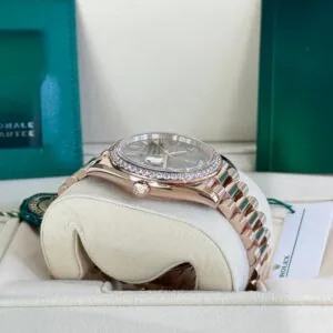 RLX "President" 40mm Everose Gold Olive Green Roman Dial Diamond Bezel - 228345RBR