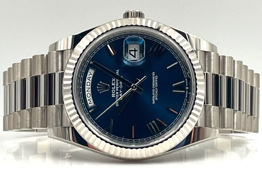 RLX Day-Date "President" 40mm White Gold Blue Roman Dial - 228239