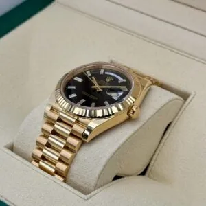 RLX Yellow Gold President Day Date 40mm Black Diamond Baguette Dial - 228238