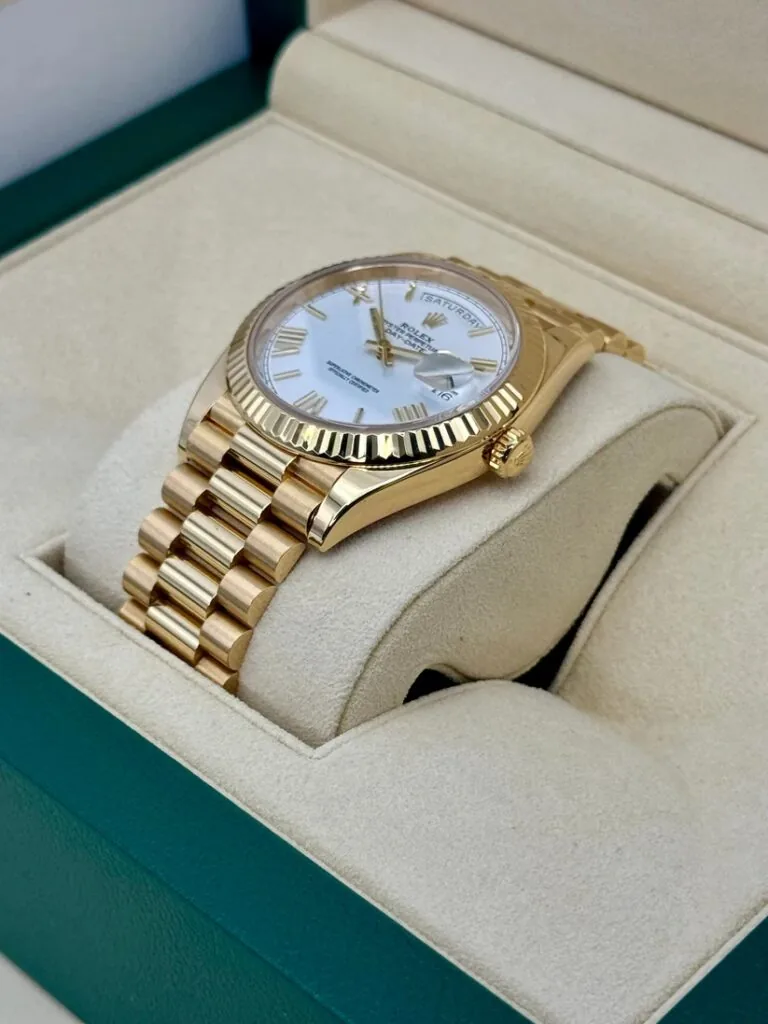 RLX Day-Date "President" 40mm Yellow Gold White Roman Dial - 228238