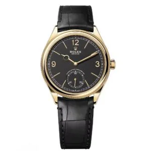 Rolex 1908 Yellow Gold Black Dial Black Alligator Strap - 52508-0002