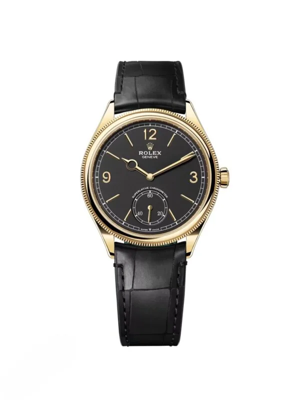 Rolex 1908 Yellow Gold Black Dial Black Alligator Strap - 52508-0002