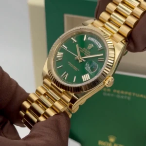 RLX Day-Date "President" 40mm Yellow Gold Green Roman "Money" Dial - 228238