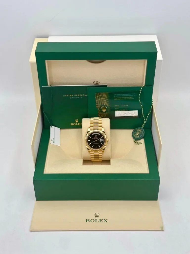 RLX Day-Date "President" 40mm Yellow Gold Black Index Dial - 228238