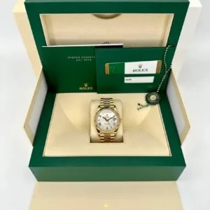 RLX Day-Date "President" 40mm Yellow Gold Silver Roman Dial - 228238