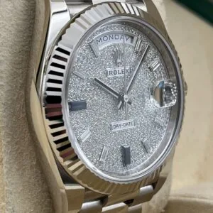 RLX Day-Date "President" 40mm White Gold Pave Diamond Sapphire Dial - 228239