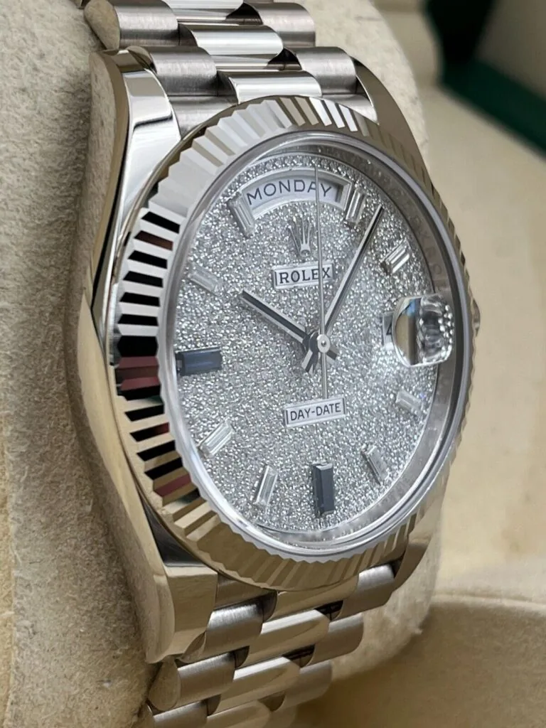 RLX Day-Date "President" 40mm White Gold Pave Diamond Sapphire Dial - 228239
