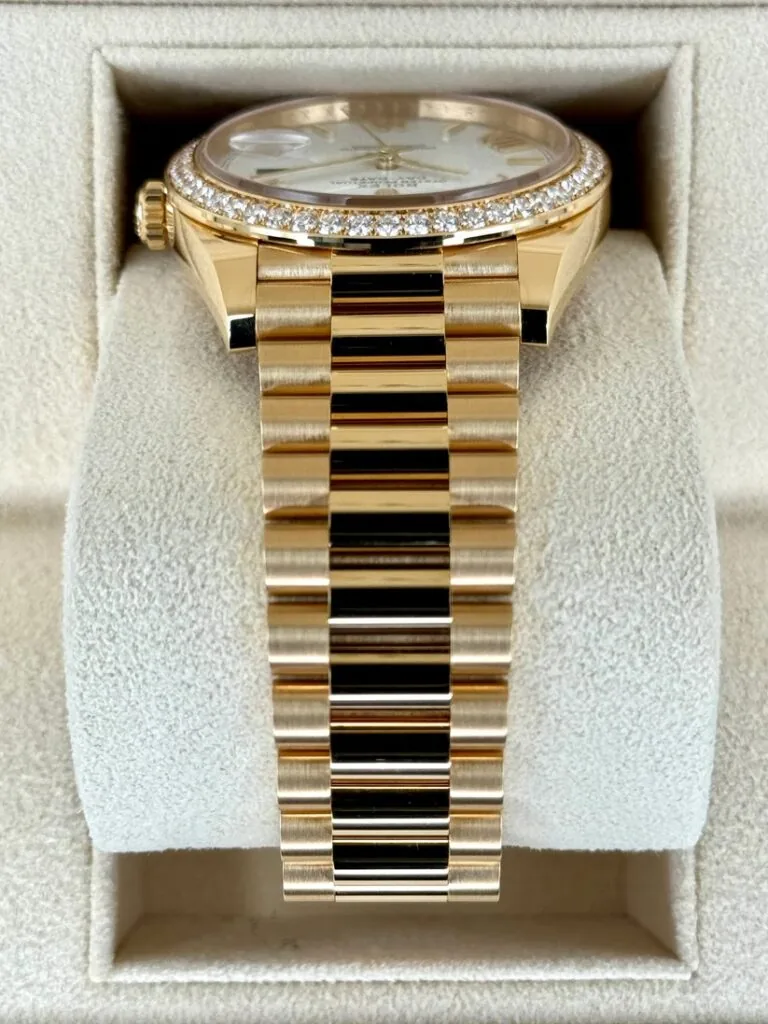 RLX Day-Date "President" 40mm Yellow Gold White Roman Dial Diamond Bezel - 228348rbr