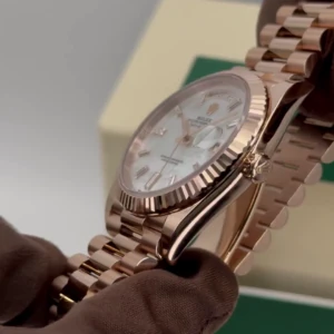 RLX Day-Date "President" 40mm Everose Gold Mother of Pearl Diamond Baguette Dial - 228235