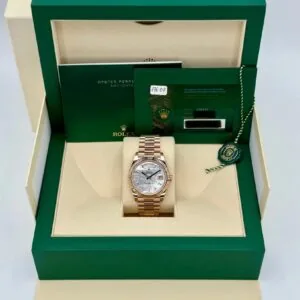 RLX Day-Date "President" 40mm Everose Gold Mother of Pearl Diamond Baguette Dial - 228235