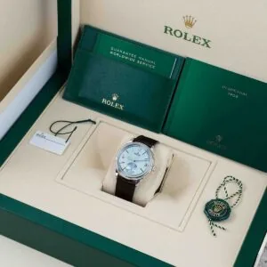 Rolex 1908 Platinum Ice Blue Dial Brown Alligator Strap - 52506-0002