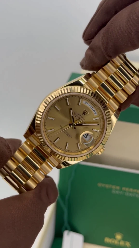 RLX Day-Date "President" 40mm Yellow Gold Champagne Index Dial - 228238