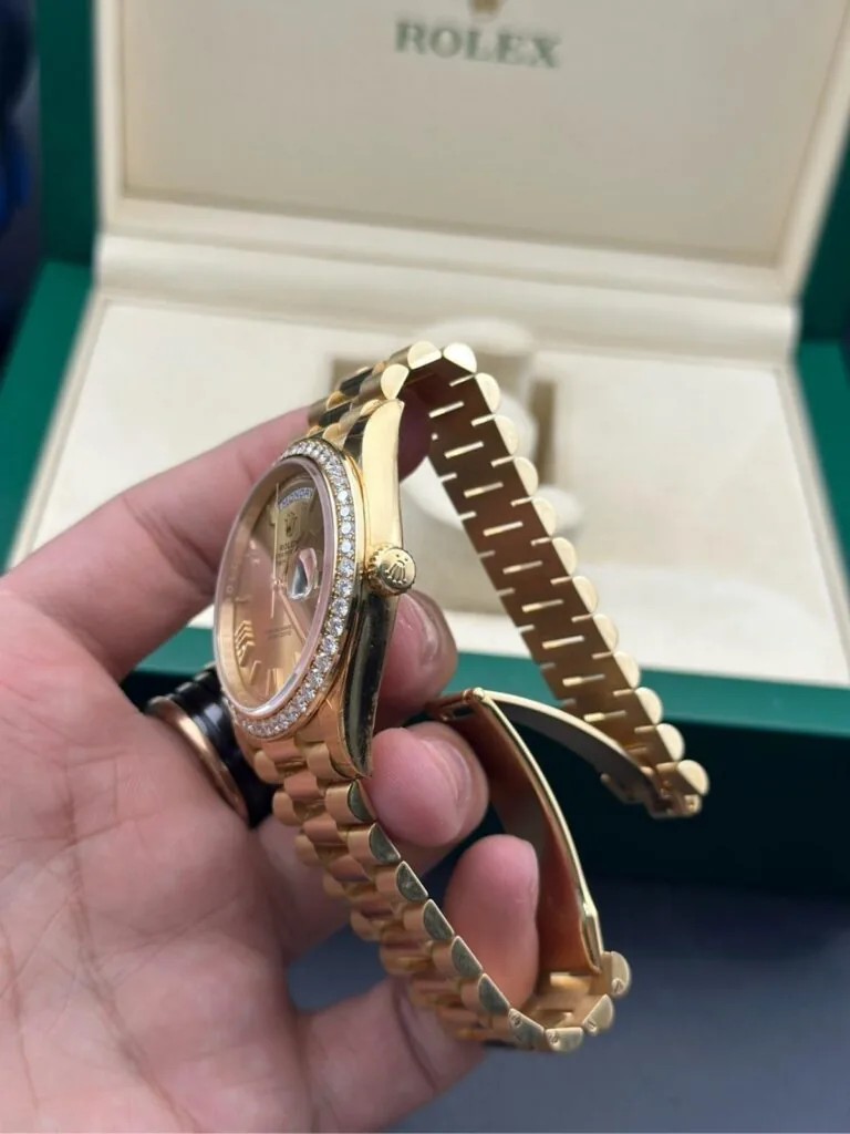RLX Day-Date 40mm Champagne Dial and Diamond Bezel Yellow Gold President Bracelet 228348RBR-0003