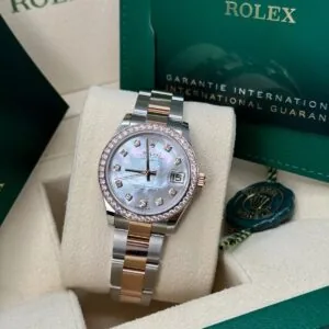 RLX Datejust m278381-0025/0026 Mother-of-Pearl Diamond 31mm Dial Diamond-Set Bezel and Oyster Bracelet Watch