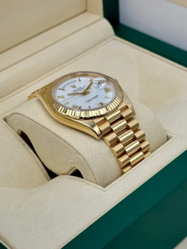 RLX Day-Date "President" 40mm Yellow Gold White Roman Dial - 228238