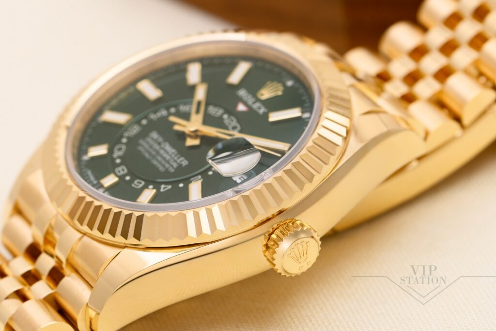 RLX Sky-Dweller 42mm 336938-0007/0008 Yellow Gold Bright Green Dial Jubilee