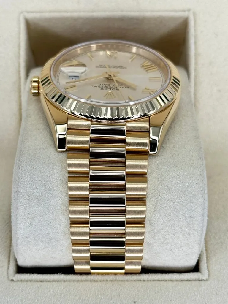 RLX Day-Date "President" 40mm Yellow Gold Silver Roman Dial - 228238