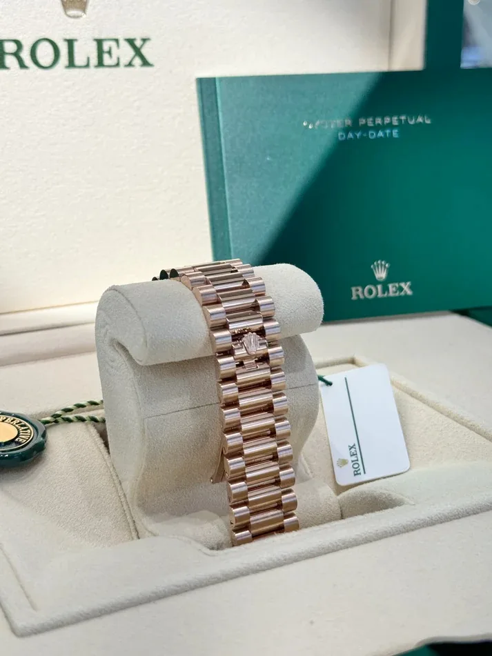 RLX "President" 40mm Everose Gold Olive Green Roman Dial Diamond Bezel - 228345RBR
