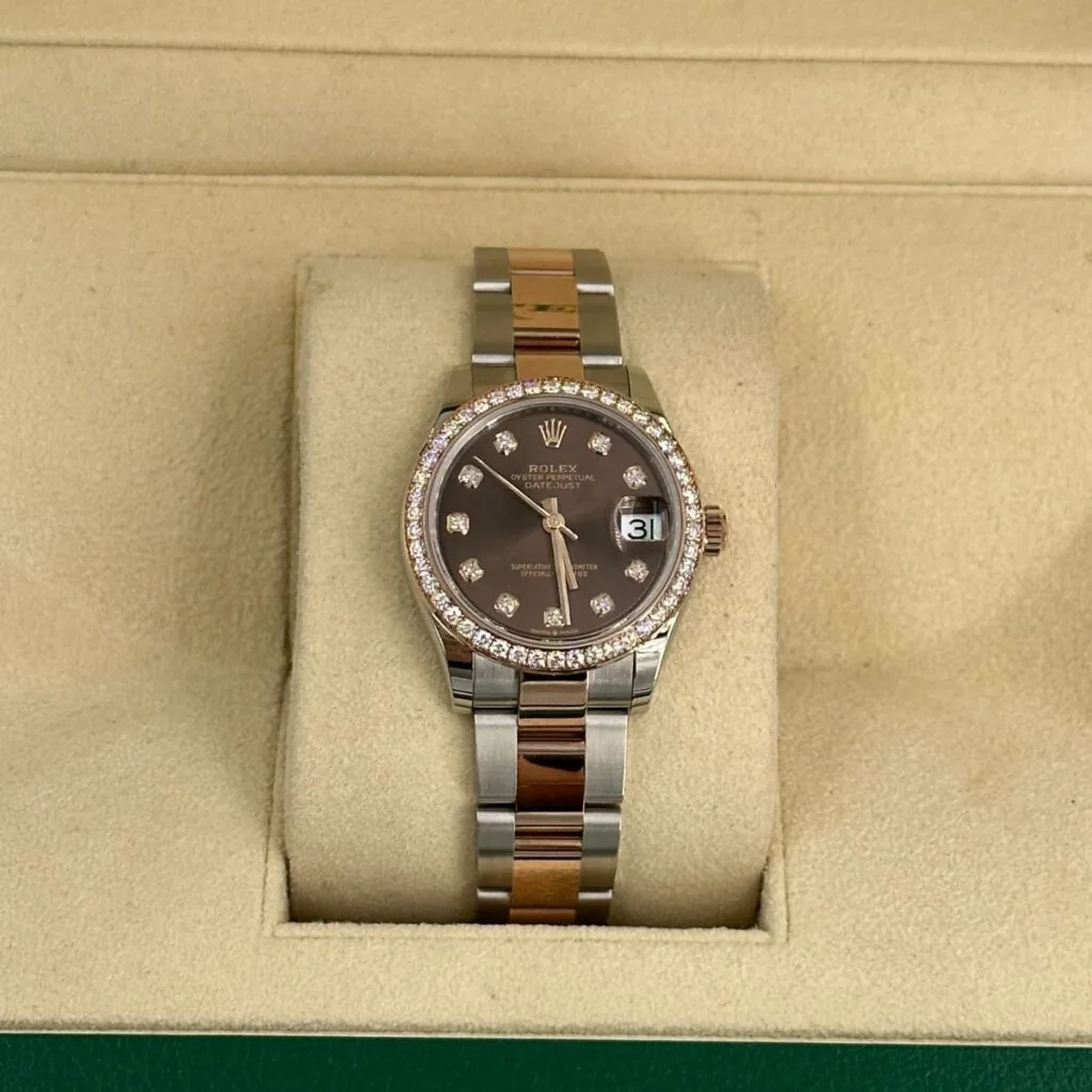 RLX Datejust m278381-0027/0028 Chocolate Diamond 31mm Dial Diamond-Set Bezel and Oyster Bracelet Watch
