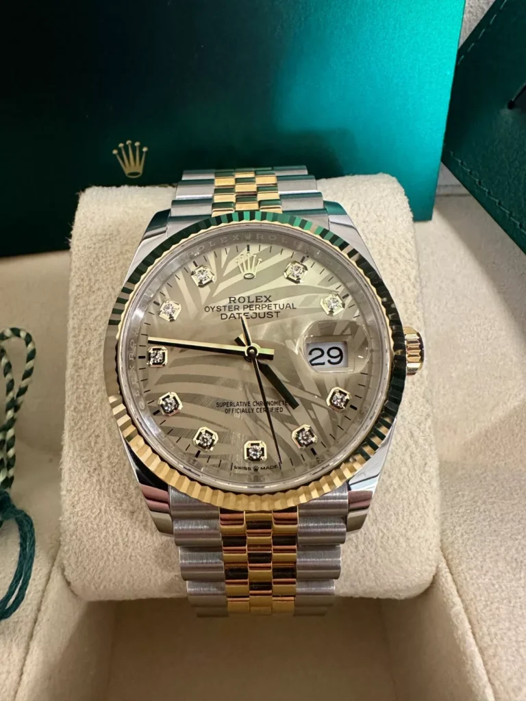 RLX Datejust 36mm 126233 Champagne Palm Motif Diamond Dial and Jubilee Bracelet Watch