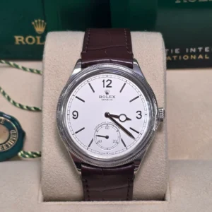 Rolex 1908 White Gold White Dial Brown Alligator Strap - 52509-0006