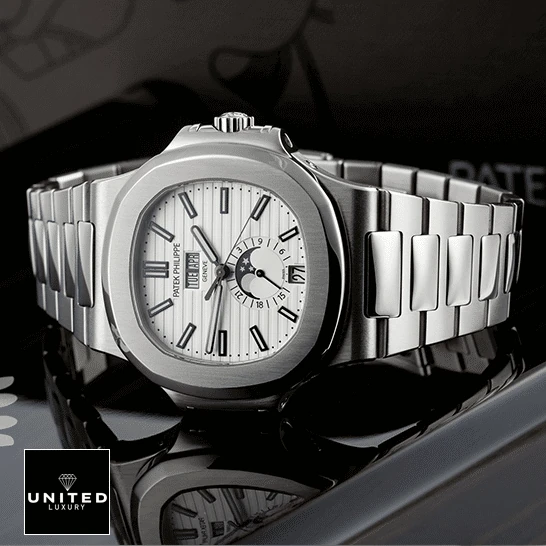 Patek Philippe Nautilus White Dial Replica 5 Patek Philippe Nautilus 5726 Steel Case Replica on the box
