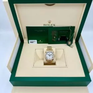 RLX Day-Date "President" 40mm Yellow Gold White Roman Dial Diamond Bezel - 228348rbr