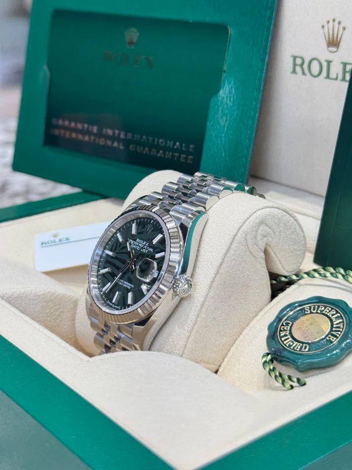 RLX Datejust 36mm 126234 Olive Green Palm Motif Dial Jubilee Stainless Steel Watch