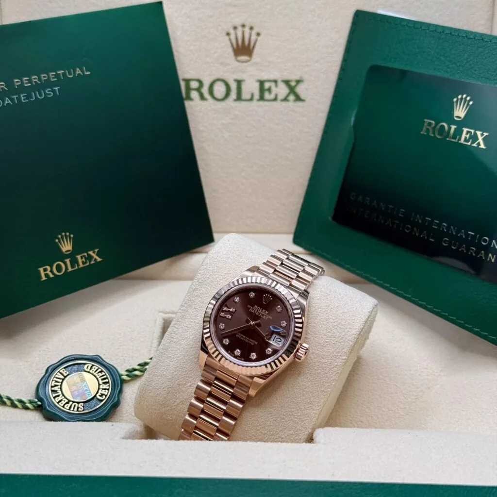 RLX Lady-Datejust 31mm 279175 Chocolate Diamond-Set Dial President Everose Gold