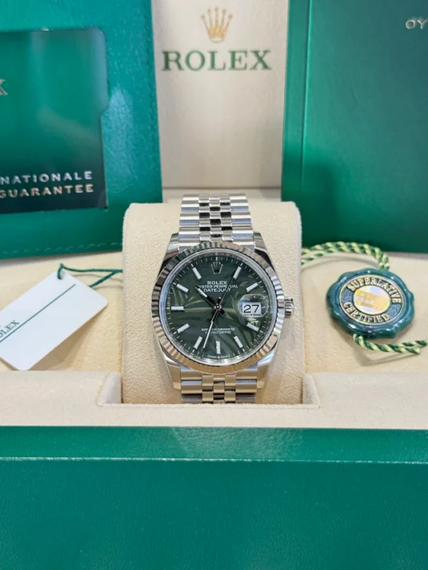 RLX Datejust 36mm 126234 Olive Green Palm Motif Dial Jubilee Stainless Steel Watch