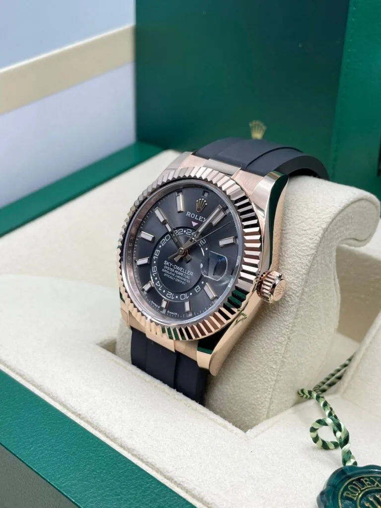 RLX Sky-Dweller 42mm Rose Gold Slate Dial Oysterflex - 336235
