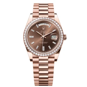 RLX Day-Date 40mm Chocolate Baguette Diamond Dial Diamond Bezel Dial Watch 228345RBR