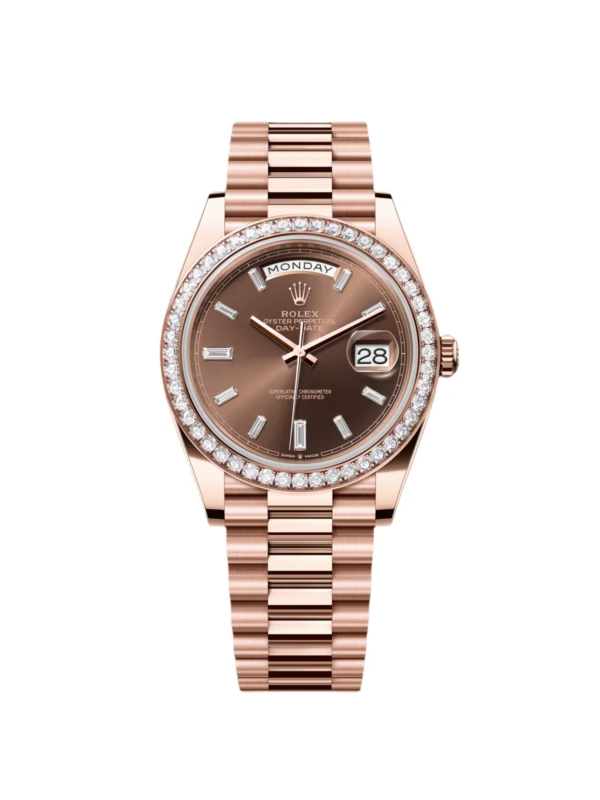 RLX Day-Date 40mm Chocolate Baguette Diamond Dial Diamond Bezel Dial Watch 228345RBR