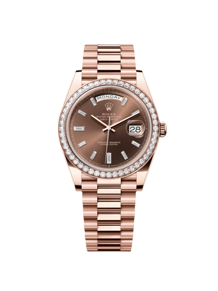 RLX Day-Date 40mm Chocolate Baguette Diamond Dial Diamond Bezel Dial Watch 228345RBR