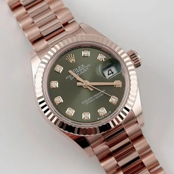 RLX Lady-Datejust 31mm 279175 Green Diamond-Set Dial President Everose Gold