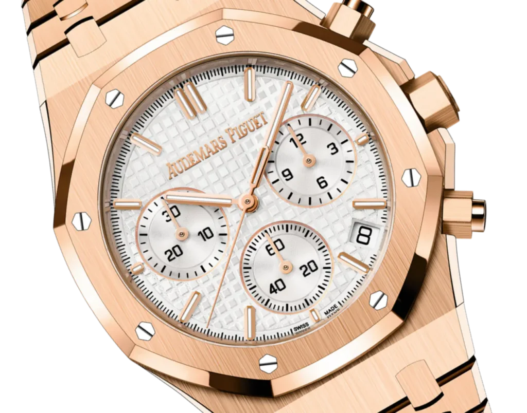 A&P ROYAL OAK Pink Gold Silver-Toned Dial CHRONOGRAPH 41mm
