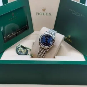 RLX Datejust m278344-0035/0036 Bright Blue Dial 31mm Domed Diamond Oyster Watch