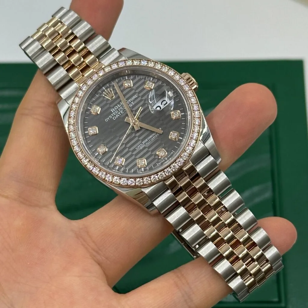 RLX Datejust 36mm 126281 Slate Fluted Motif Diamond Dial Diamond Bezel and Oyster Bracelet